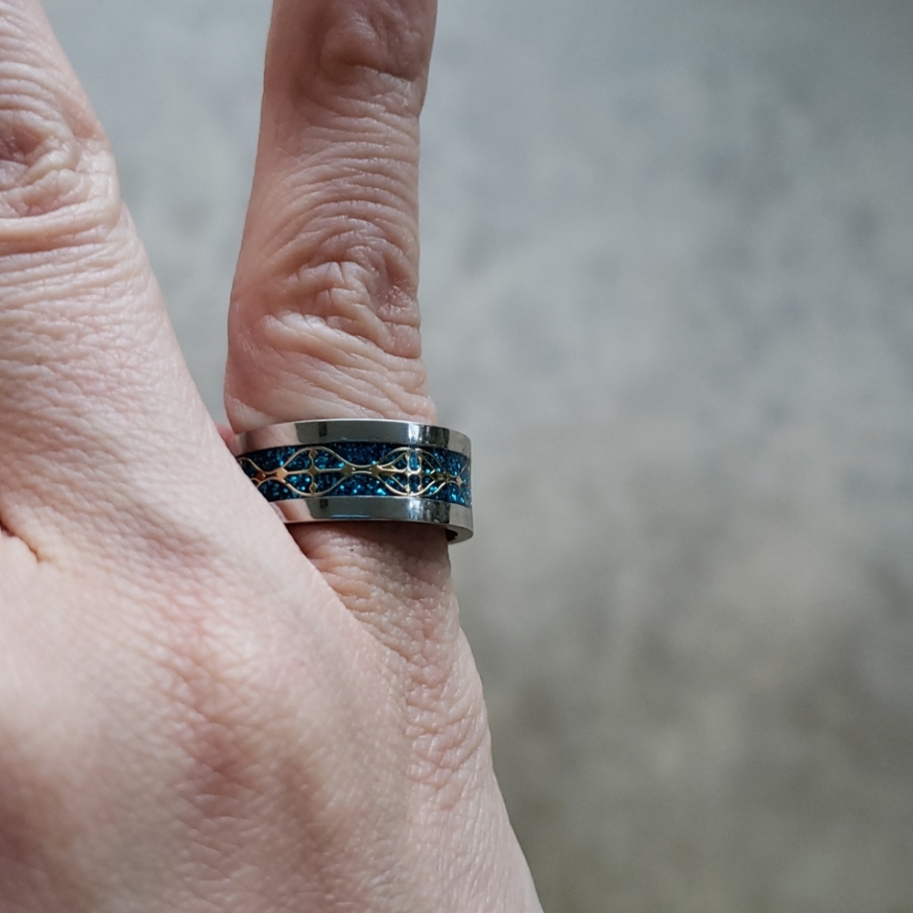 Titanium ring turquoise and silver